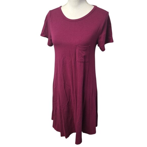 Lularoe Burgundy Carly Dress Womens XS Tee Shirt Style Front Chest Pocket Knee - Picture 3 of 11